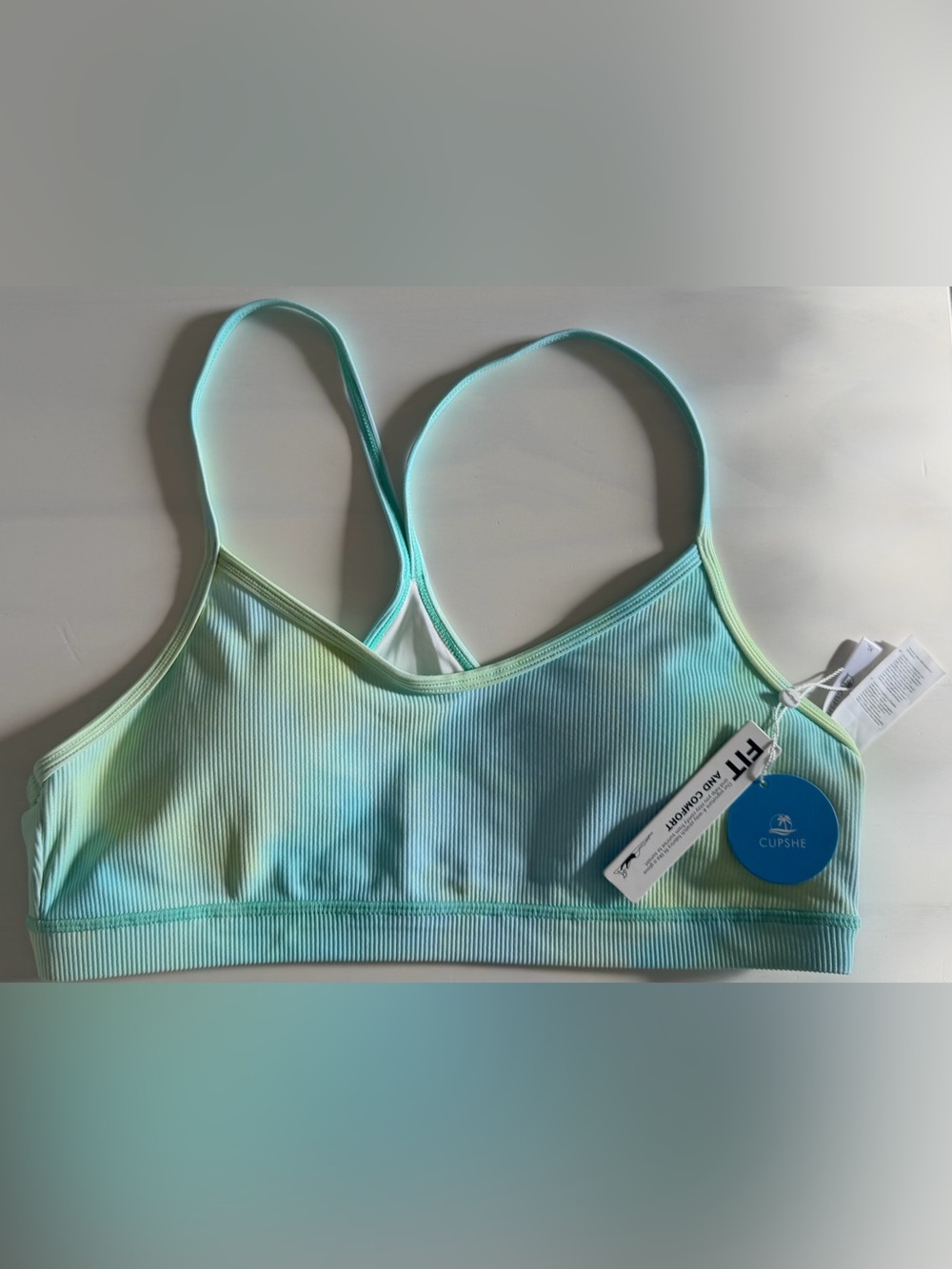 Cupshe Pastel Tie-Dye Ribbed Sports Bra - Light Blue & Light Green